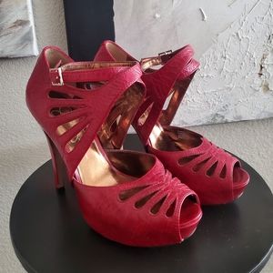 Jessica Simpson "Amona" Red Leather Peeptoe Platform Heels size 6.5